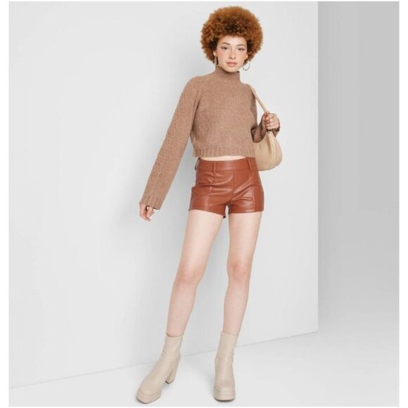 Wild Fable Women's High-Rise Faux Leather Shorts Brown Size 2 - Picture 1 of 6